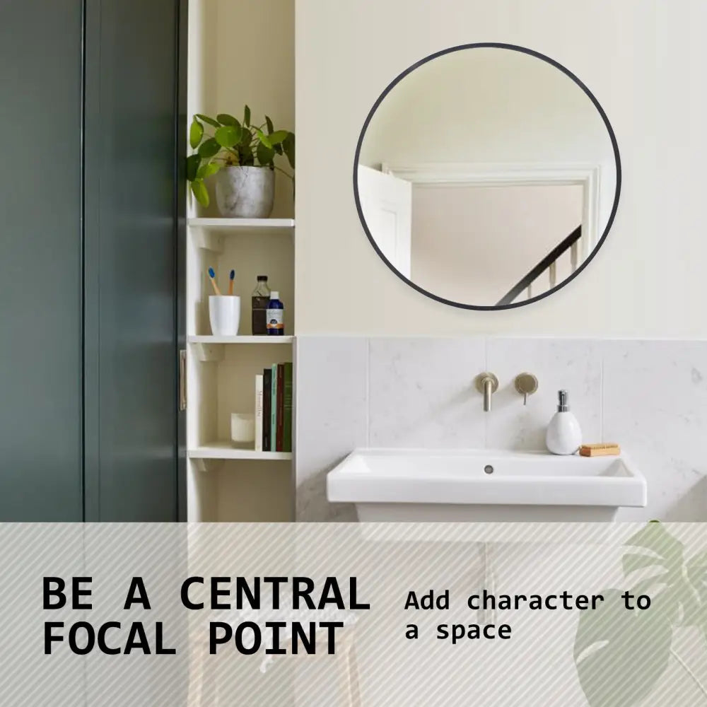 2 Set Wall Mirror Round Aluminum Frame Bathroom 60cm BLACK - Home & Garden > Decor > Mirrors