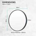 2 Set Wall Mirror Round Aluminum Frame Bathroom 60cm BLACK - Home & Garden > Decor > Mirrors