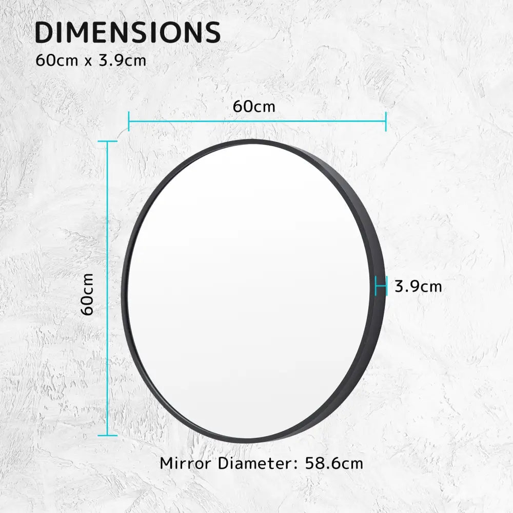 2 Set Wall Mirror Round Aluminum Frame Bathroom 60cm BLACK - Home & Garden > Decor > Mirrors