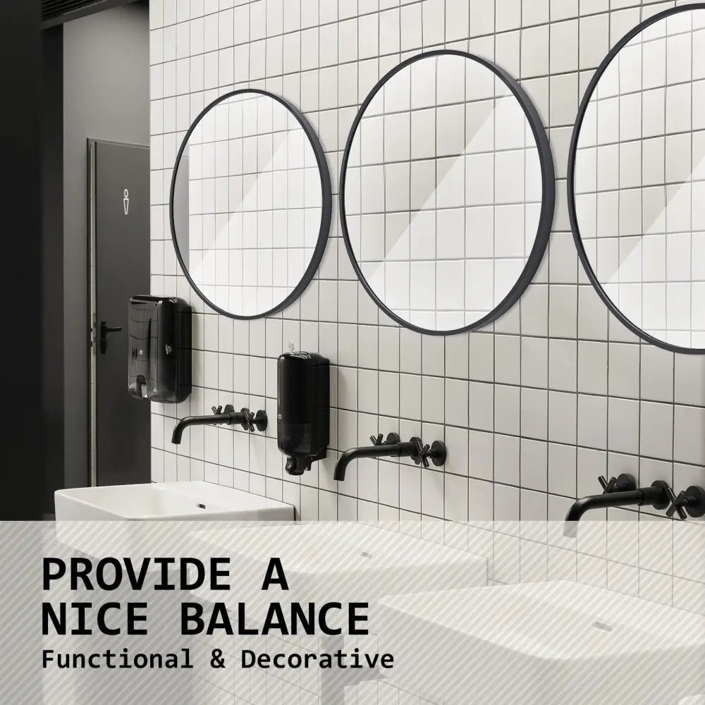 2 Set Wall Mirror Round Aluminum Frame Bathroom 60cm BLACK - Home & Garden > Decor > Mirrors
