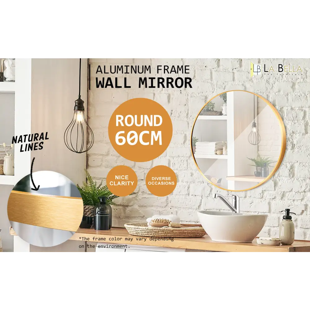 2 Set Wall Mirror Round Aluminum Frame Bathroom 60cm GOLD - Home & Garden > Decor > Mirrors