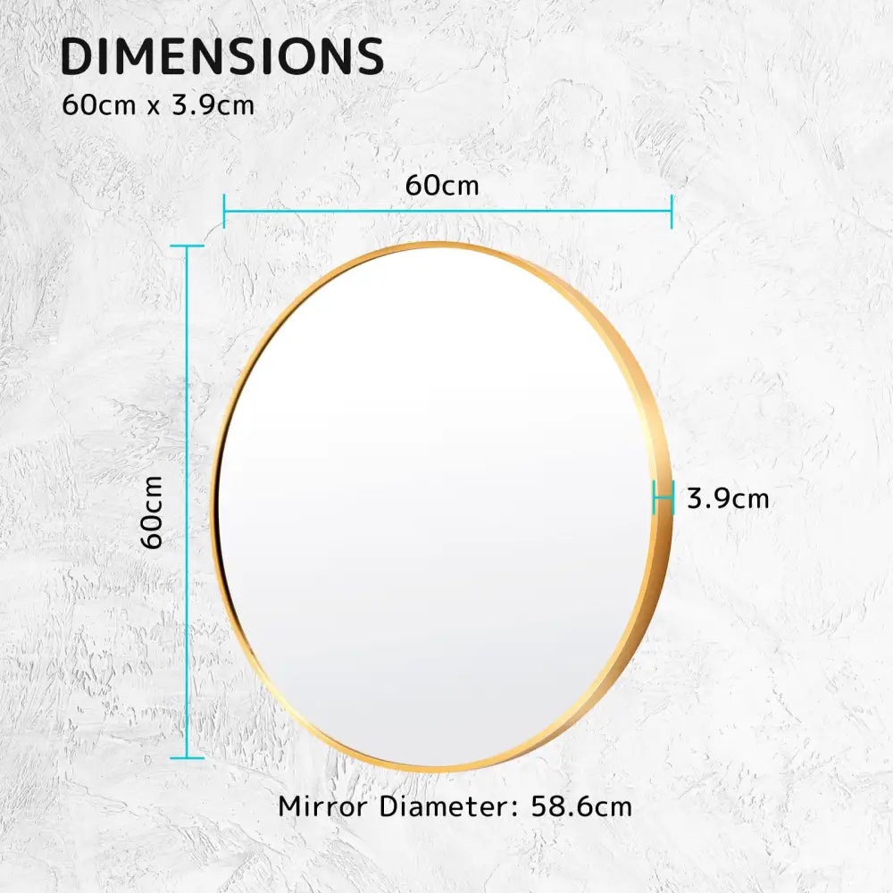 2 Set Wall Mirror Round Aluminum Frame Bathroom 60cm GOLD - Home & Garden > Decor > Mirrors