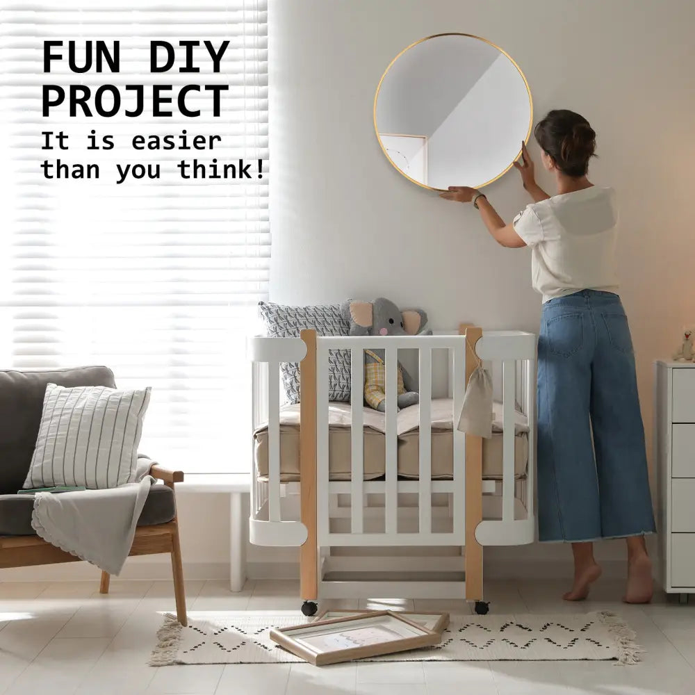 2 Set Wall Mirror Round Aluminum Frame Bathroom 60cm GOLD - Home & Garden > Decor > Mirrors