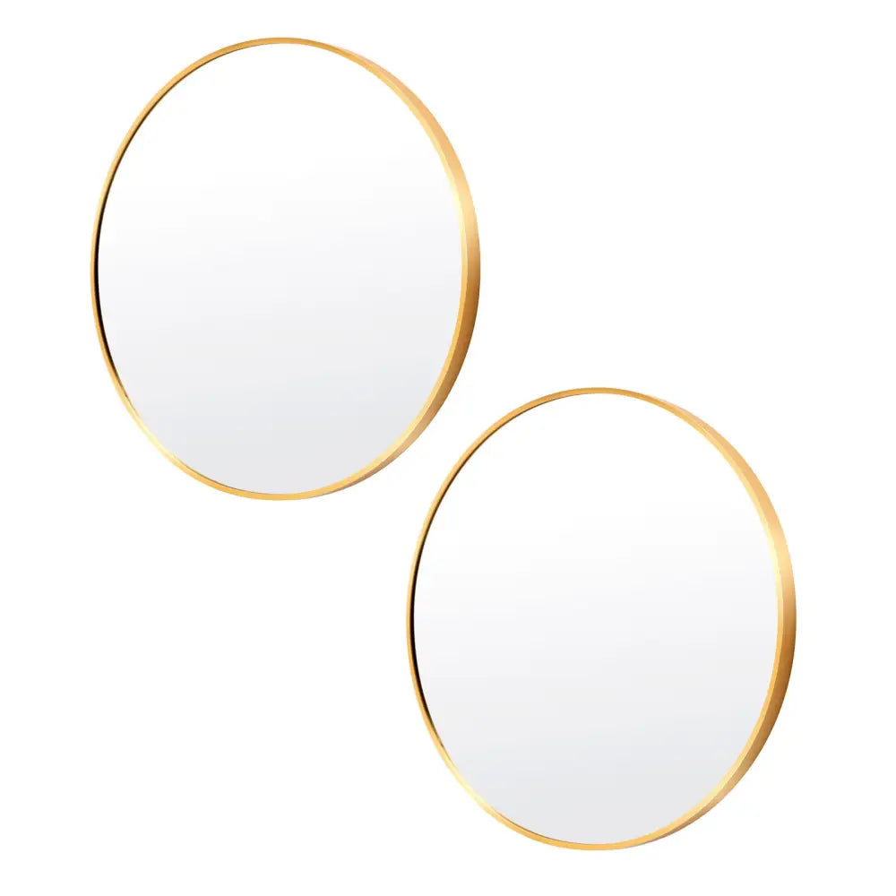 2 Set Wall Mirror Round Aluminum Frame Bathroom 60cm GOLD - Home & Garden > Decor > Mirrors