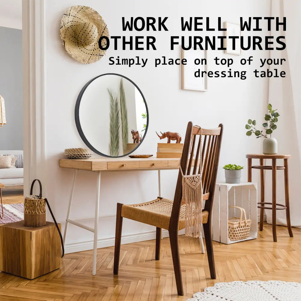 2 Set Wall Mirror Round Aluminum Frame Bathroom 70cm BLACK - Home & Garden > Decor > Mirrors
