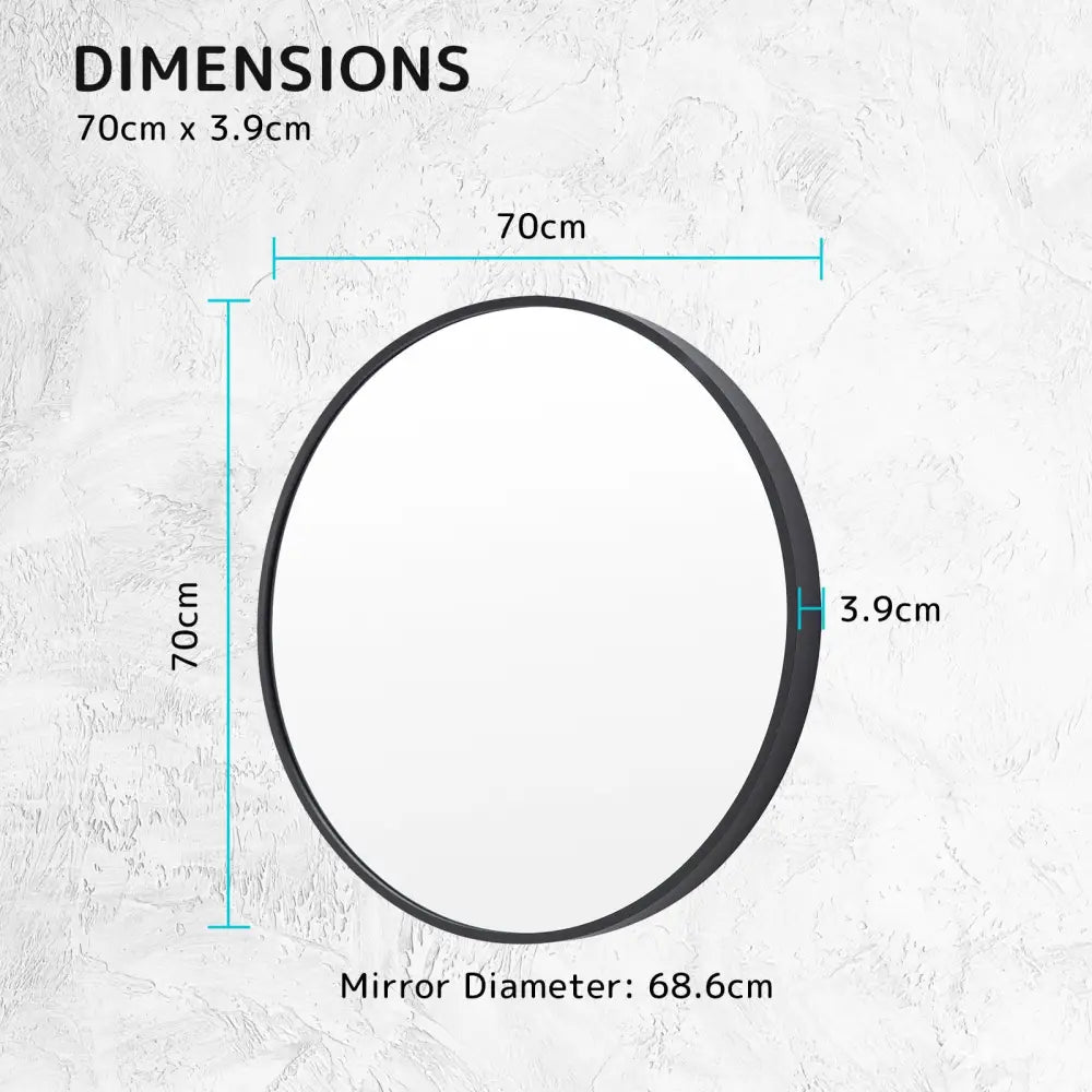 2 Set Wall Mirror Round Aluminum Frame Bathroom 70cm BLACK - Home & Garden > Decor > Mirrors