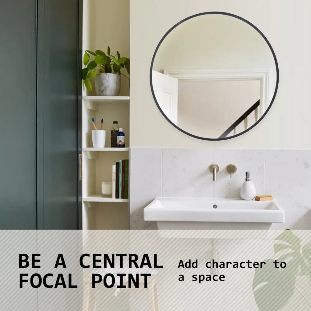 2 Set Wall Mirror Round Aluminum Frame Bathroom 70cm BLACK - Home & Garden > Decor > Mirrors
