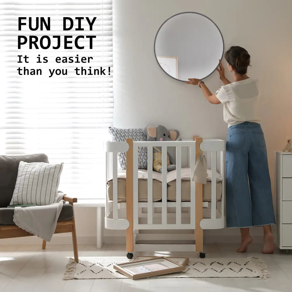 2 Set Wall Mirror Round Aluminum Frame Bathroom 70cm BLACK - Home & Garden > Decor > Mirrors