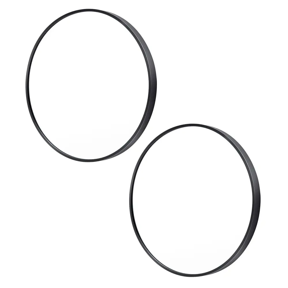 2 Set Wall Mirror Round Aluminum Frame Bathroom 70cm BLACK - Home & Garden > Decor > Mirrors