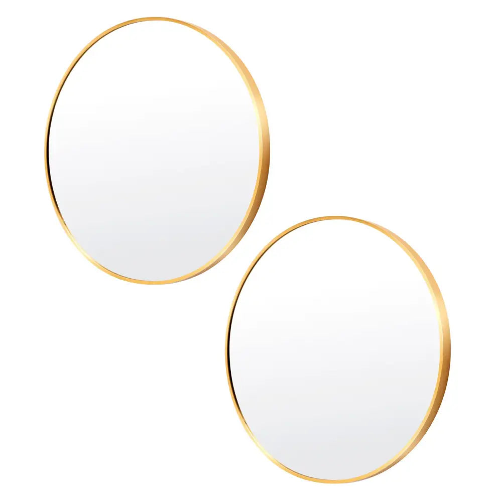 2 Set Wall Mirror Round Aluminum Frame Bathroom 70cm GOLD - Home & Garden > Decor > Mirrors