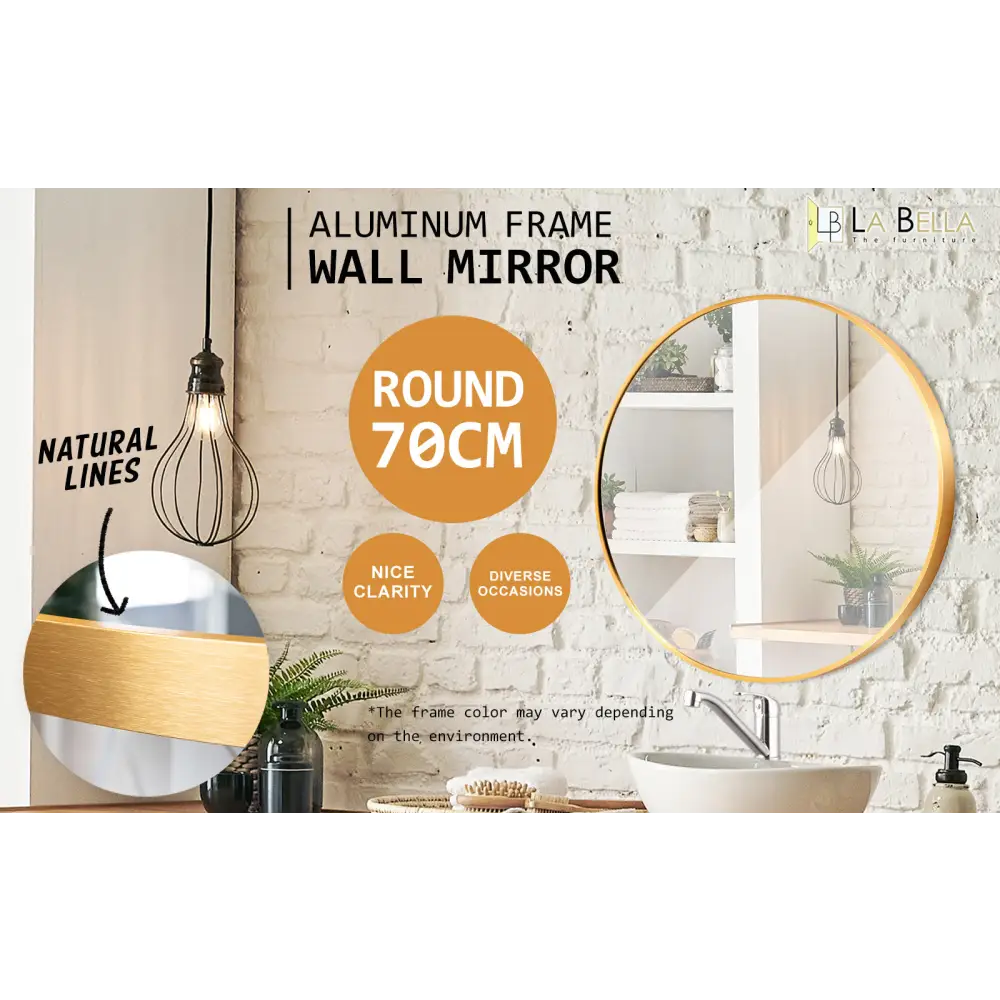 2 Set Wall Mirror Round Aluminum Frame Bathroom 70cm GOLD - Home & Garden > Decor > Mirrors