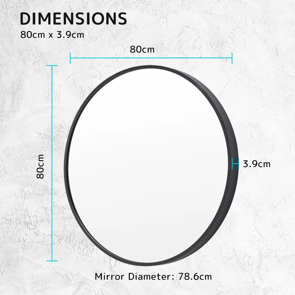 2 Set Wall Mirror Round Aluminum Frame Bathroom 80cm BLACK - Home & Garden > Decor > Mirrors