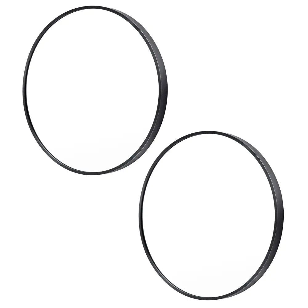 2 Set Wall Mirror Round Aluminum Frame Bathroom 80cm BLACK - Home & Garden > Decor > Mirrors