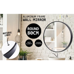 2 Set Wall Mirror Round Aluminum Frame Bathroom 80cm BLACK - Home & Garden > Decor > Mirrors