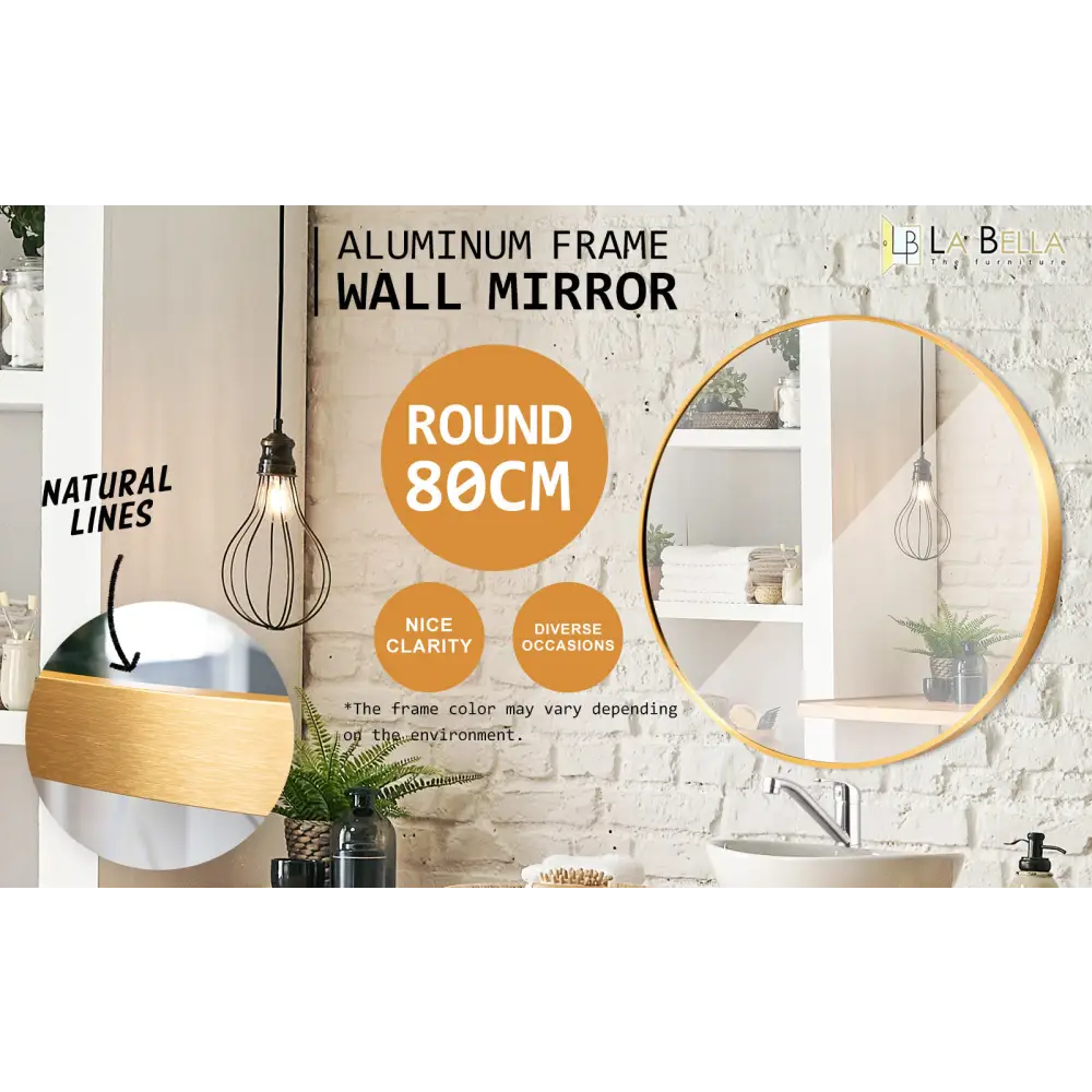 2 Set Wall Mirror Round Aluminum Frame Bathroom 80cm GOLD - Home & Garden > Decor > Mirrors