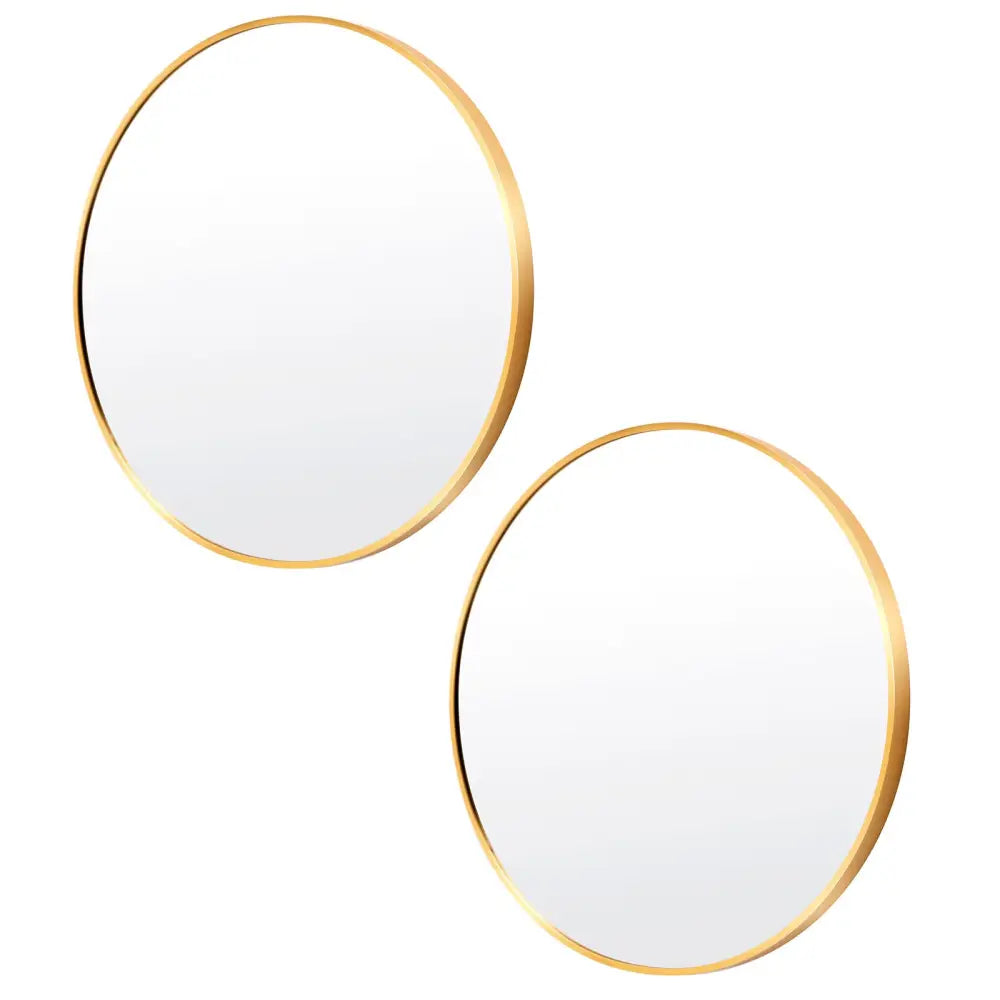 2 Set Wall Mirror Round Aluminum Frame Bathroom 80cm GOLD - Home & Garden > Decor > Mirrors