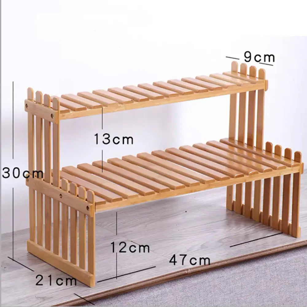 2 Tier Bamboo Plant Stand Shelves Flower Pot Rack Garden Indoor Outdoor Patio - Home & Garden > Garden Furniture