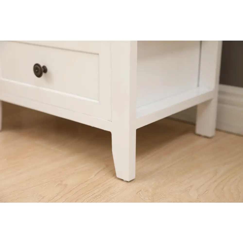 2-tier Bedside Table with Storage Drawer 2 PC Rustic White - Furniture > Bedroom