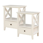2-tier Bedside Table with Storage Drawer 2 PC Rustic White - Furniture > Bedroom
