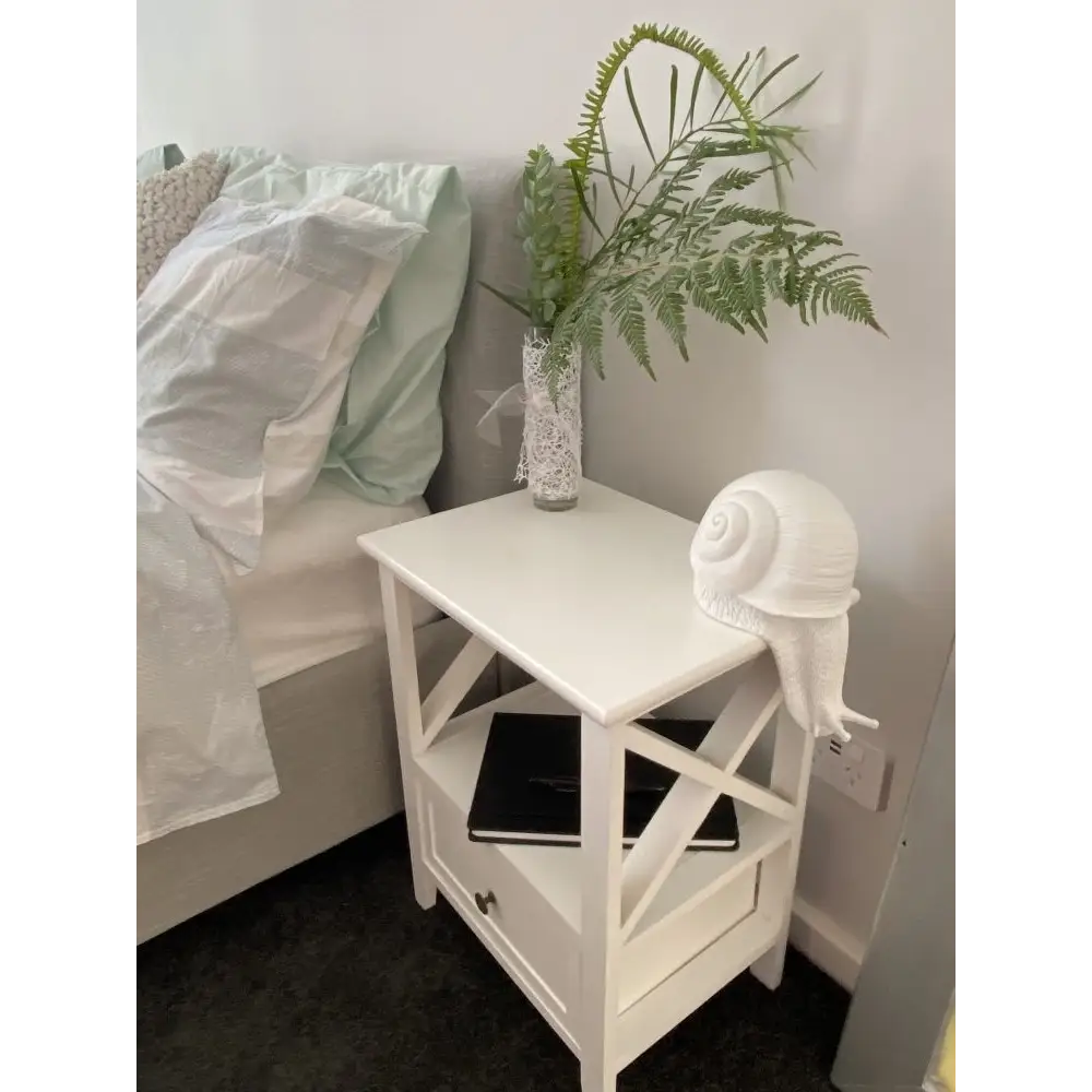 2-tier Bedside Table with Storage Drawer 2 PC Rustic White - Furniture > Bedroom