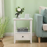 2-tier Bedside Table with Storage Drawer 2 PC Rustic White - Furniture > Bedroom