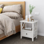 2-tier Bedside Table with Storage Drawer 2 PC Rustic White - Furniture > Bedroom
