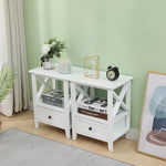 2-tier Bedside Table with Storage Drawer 2 PC Rustic White - Furniture > Bedroom
