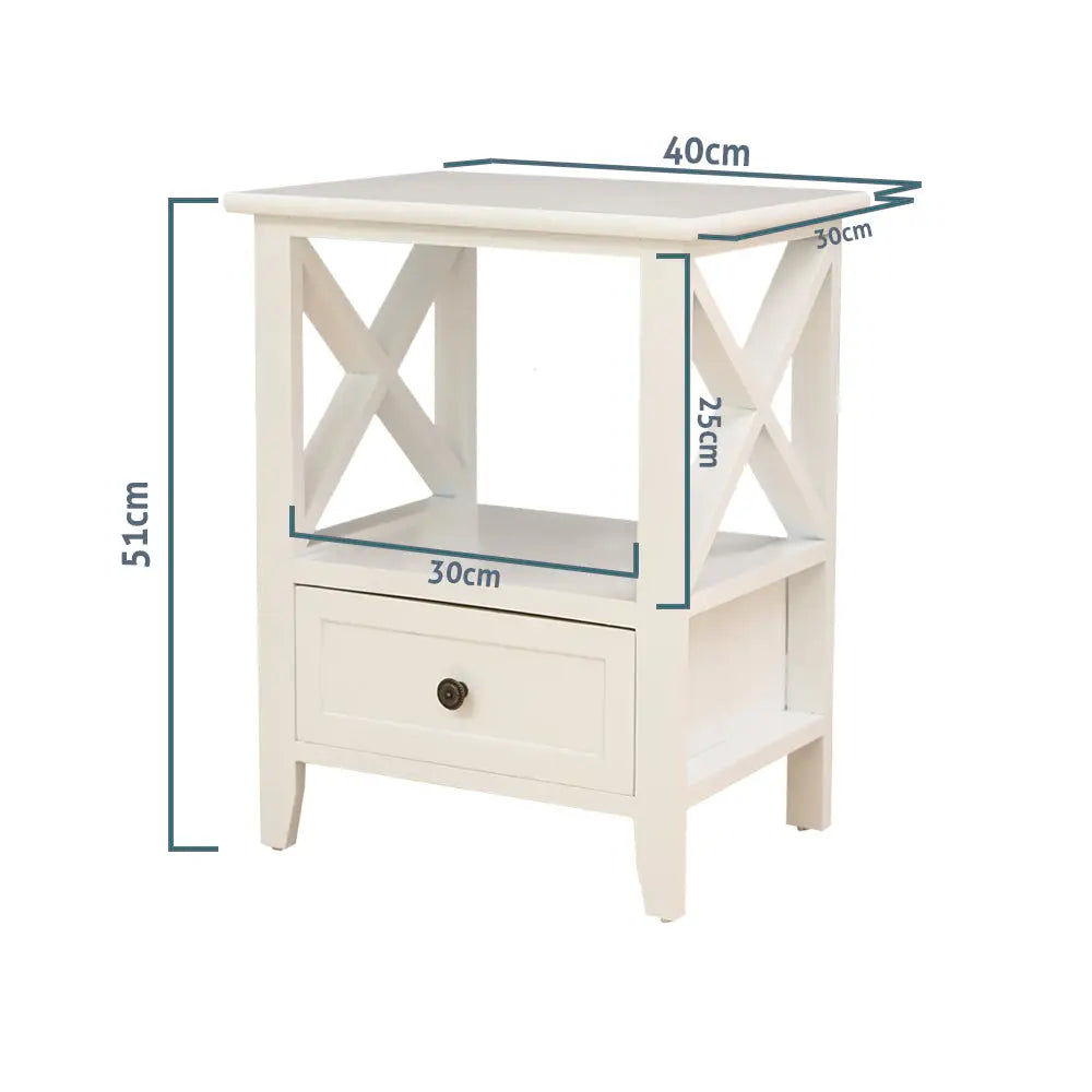 2-tier Bedside Table with Storage Drawer 2 PC Rustic White - Furniture > Bedroom