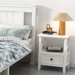2-tier Bedside Table with Storage Drawer 2 PC Rustic White - Furniture > Bedroom