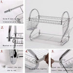 2 Tier Dish Rack with Drain Board for Kitchen Counter and Plated Chrome Dish Dryer Silver 42 x 25,5 x 38 cm - Home &