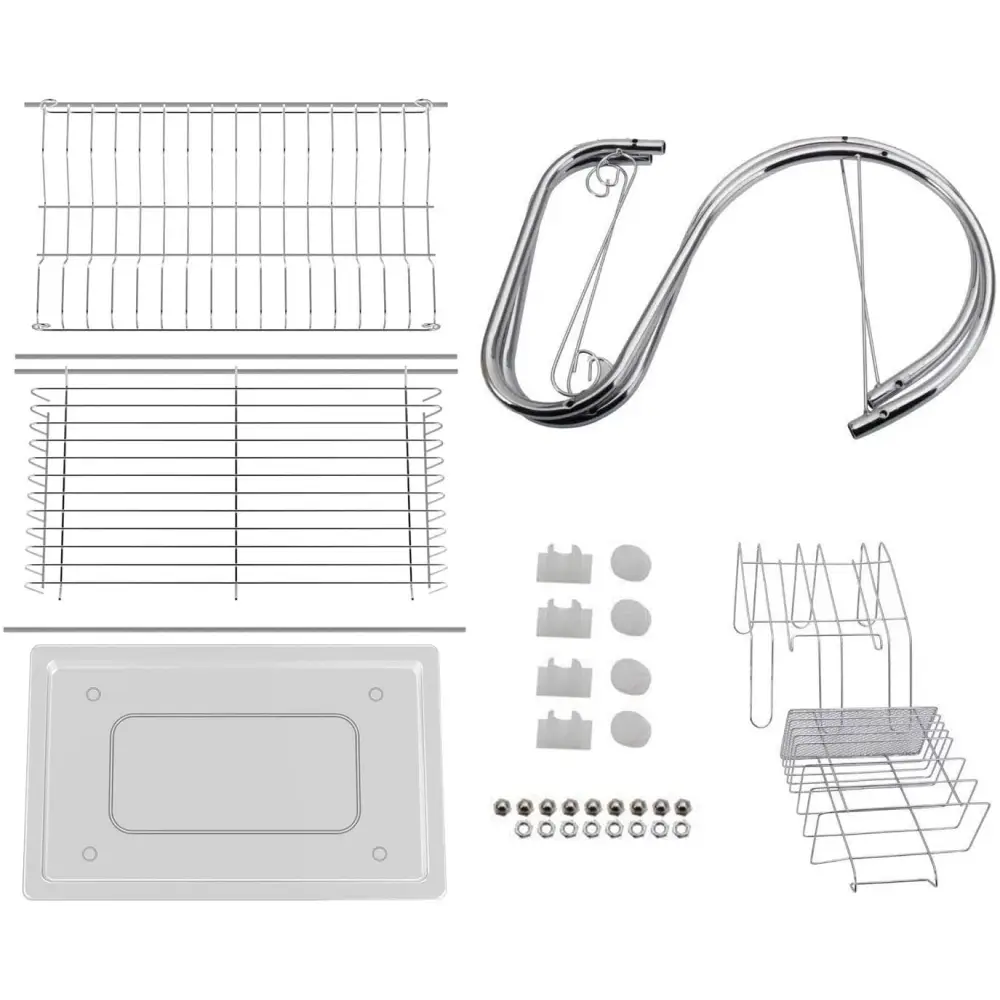 2 Tier Dish Rack with Drain Board for Kitchen Counter and Plated Chrome Dish Dryer Silver 42 x 25,5 x 38 cm - Home &