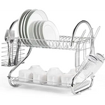 2 Tier Dish Rack with Drain Board for Kitchen Counter and Plated Chrome Dish Dryer Silver 42 x 25,5 x 38 cm - Home &