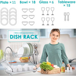 2 Tier Dish Rack with Drain Board for Kitchen Counter and Plated Chrome Dish Dryer Silver 42 x 25,5 x 38 cm - Home &