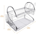 2 Tier Dish Rack with Drain Board for Kitchen Counter and Plated Chrome Dish Dryer Silver 42 x 25,5 x 38 cm - Home &