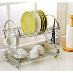2 Tier Dish Rack with Drain Board for Kitchen Counter and Plated Chrome Dish Dryer Silver 42 x 25,5 x 38 cm - Home &
