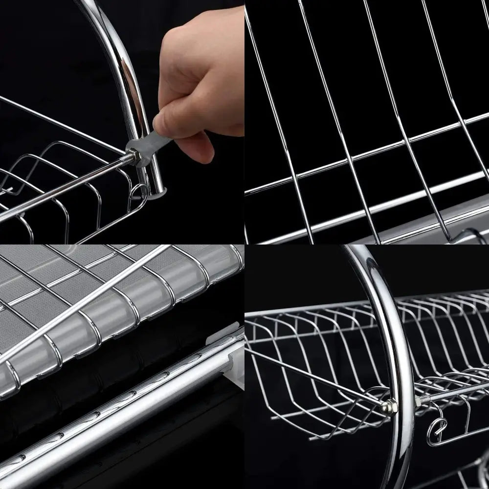 2 Tier Dish Rack with Drain Board for Kitchen Counter and Plated Chrome Dish Dryer Silver 42 x 25,5 x 38 cm - Home &