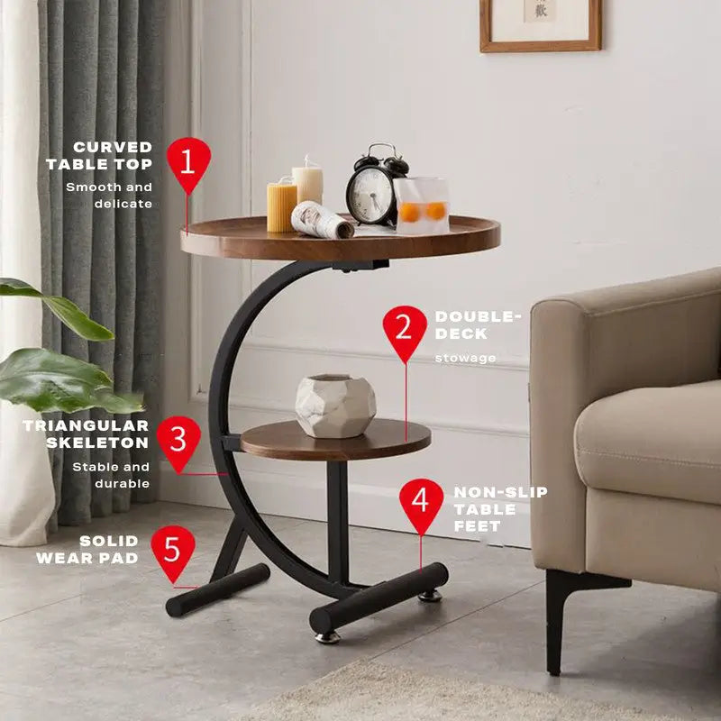 2 Tier End Table Sofa Side End Table Round Nightstand with Sturdy Metal Frame - Furniture > Living Room