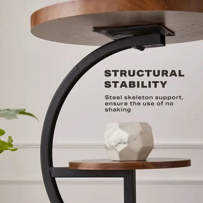 2 Tier End Table Sofa Side End Table Round Nightstand with Sturdy Metal Frame - Furniture > Living Room