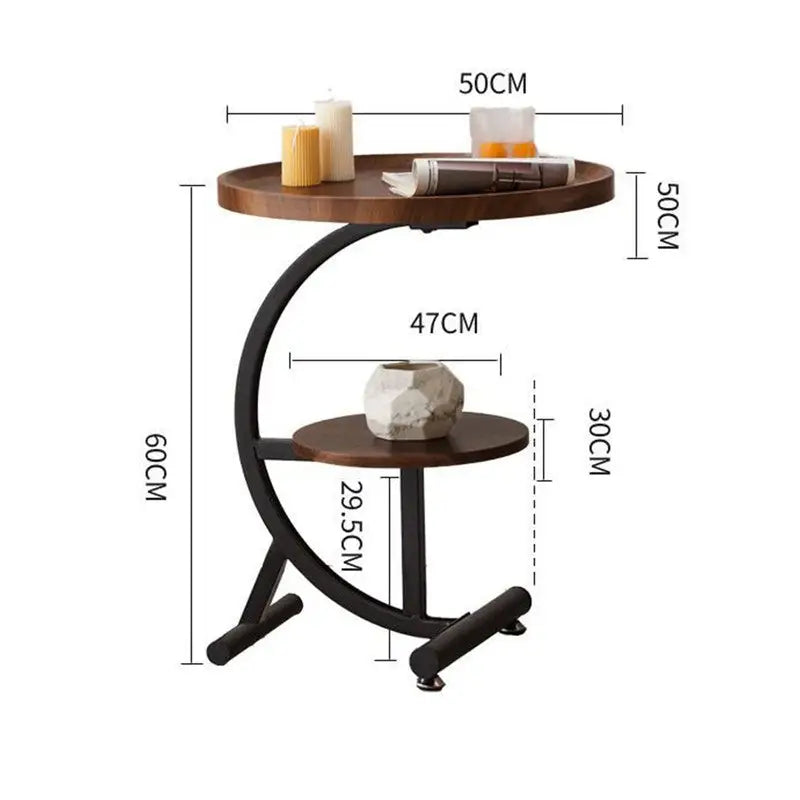 2 Tier End Table Sofa Side End Table Round Nightstand with Sturdy Metal Frame - Furniture > Living Room