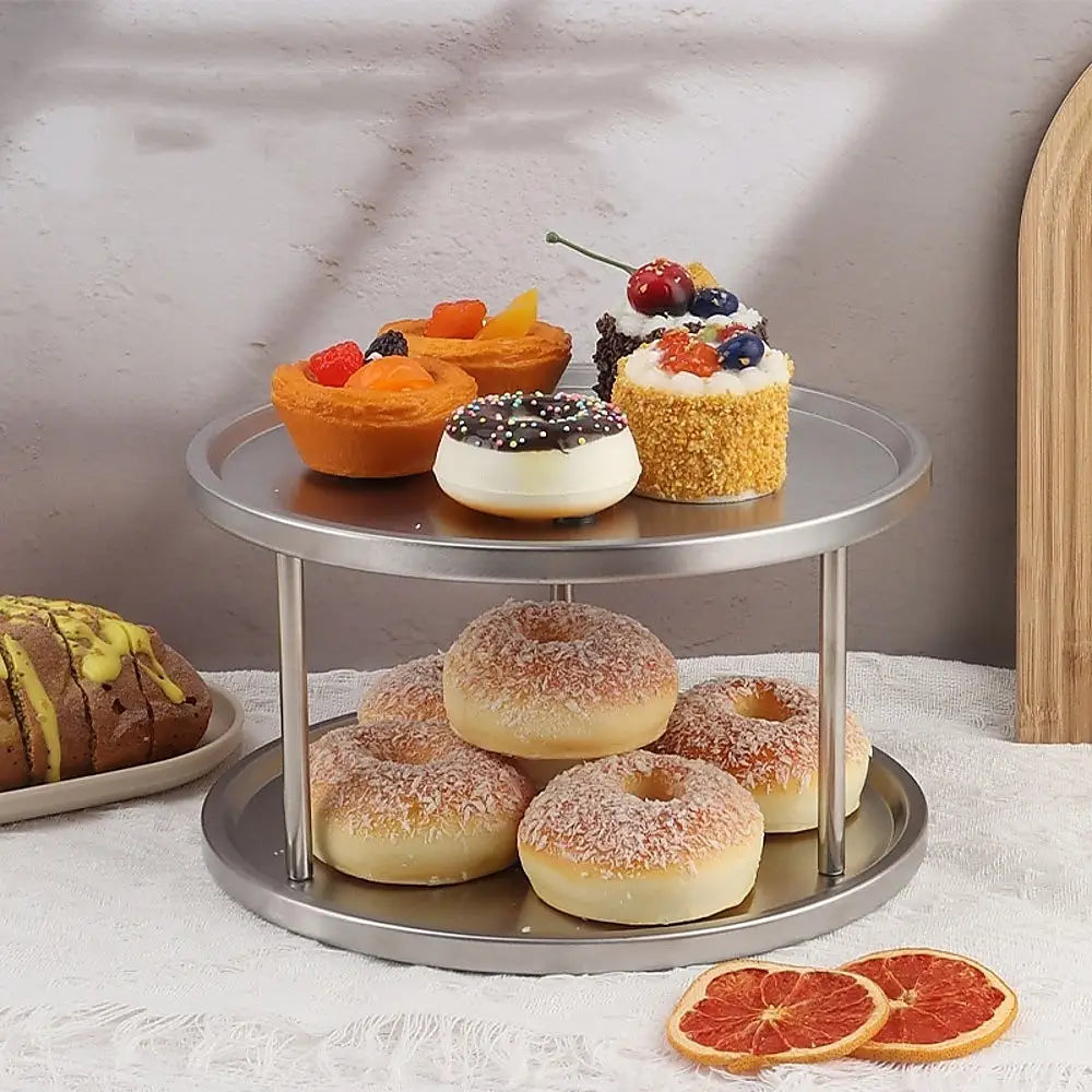 2-Tier Rack Lazy Susan Organiser Steel Kitchen Pantry - Home & Garden > Kitchenware > Kitchen Utensils
