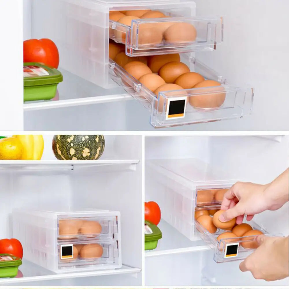 2 Tiers Double Layer 24 Grids Egg Storage Box Tray Kitchen Refrigerator Containe - Home & Garden > Storage