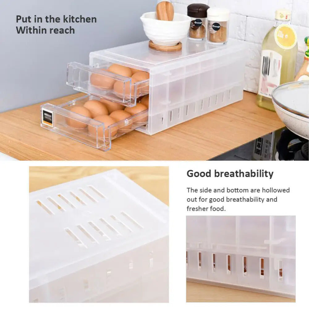 2 Tiers Double Layer 24 Grids Egg Storage Box Tray Kitchen Refrigerator Containe - Home & Garden > Storage