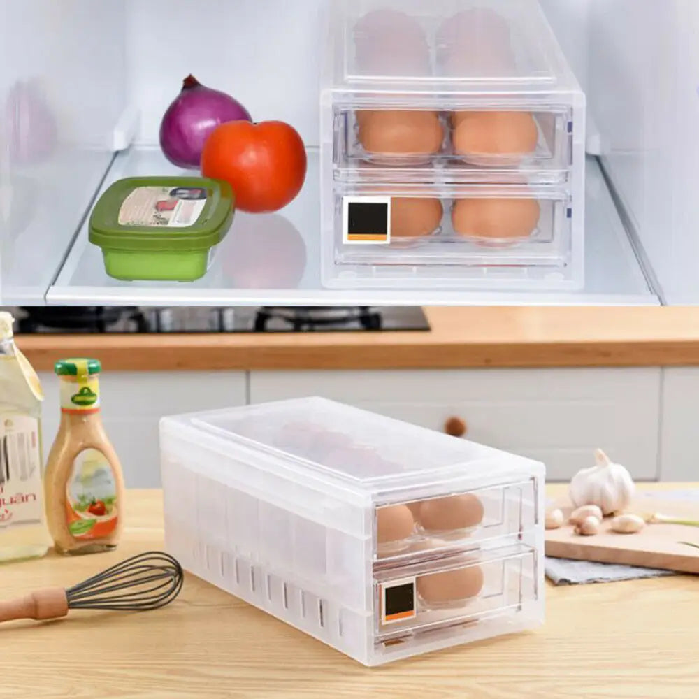 2 Tiers Double Layer 24 Grids Egg Storage Box Tray Kitchen Refrigerator Containe - Home & Garden > Storage