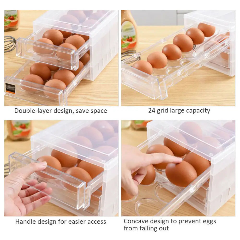 2 Tiers Double Layer 24 Grids Egg Storage Box Tray Kitchen Refrigerator Containe - Home & Garden > Storage