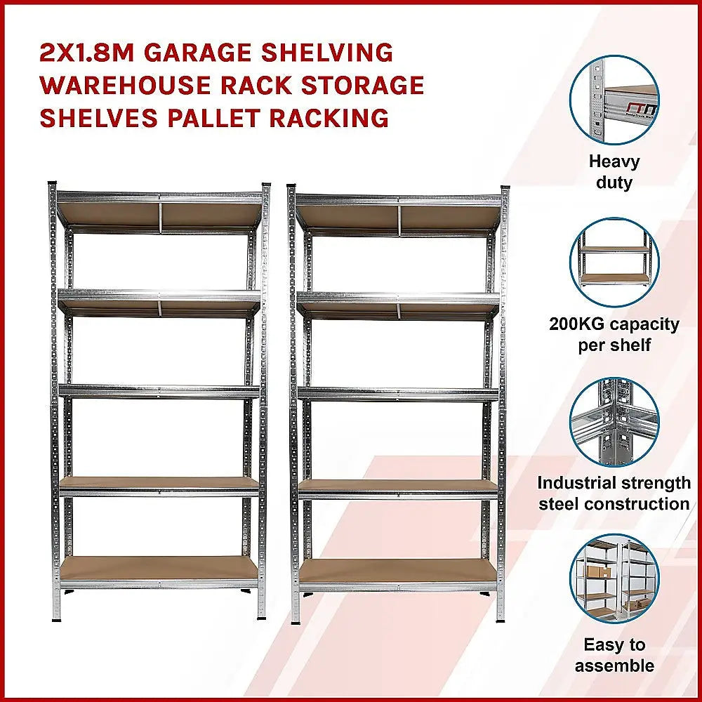 2 x 1.8M Garage Shelving Warehouse Rack Storage Shelves Pallet Racking - Furniture > Office