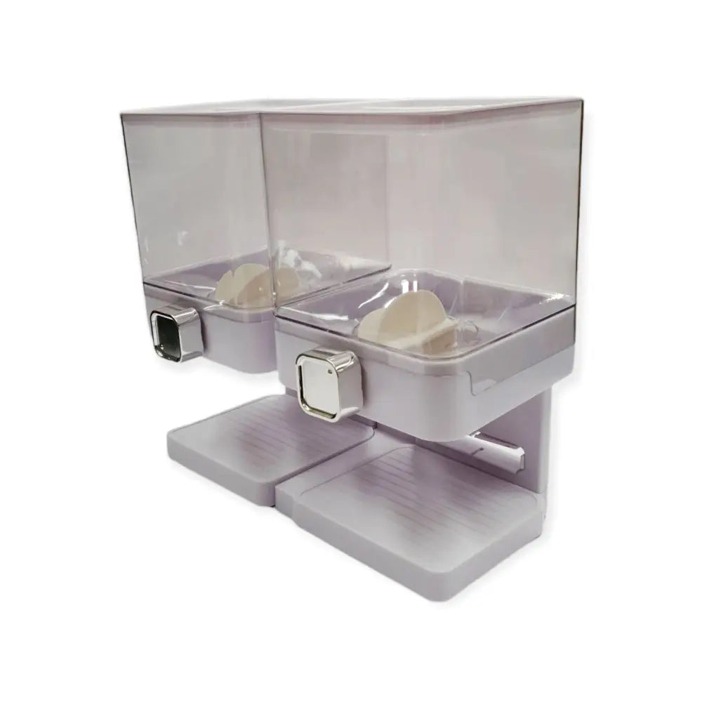 2 x 3.7L Double Cereal Dispenser White - Square Rice Grains Countertop Storage - Home & Garden > Kitchenware
