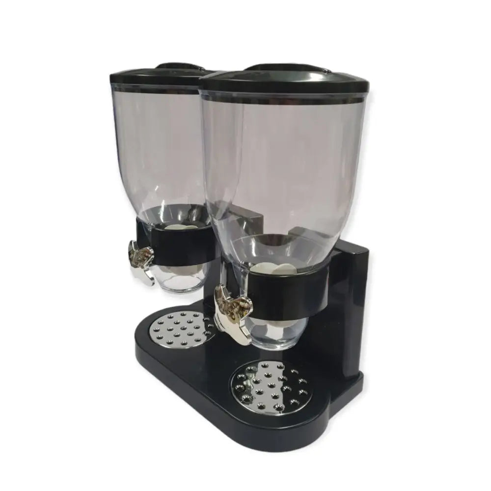 2 x 4L Double Cereal Dispenser Black - Round Rice Grains Countertop Storage - Home & Garden > Kitchenware