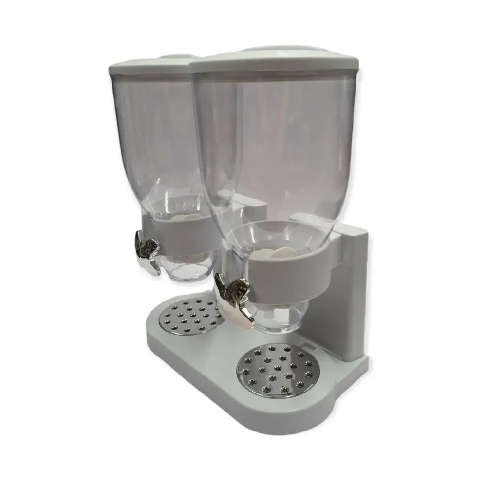 2 x 4L Double Cereal Dispenser White - Round Rice Grains Countertop Storage - Home & Garden > Kitchenware
