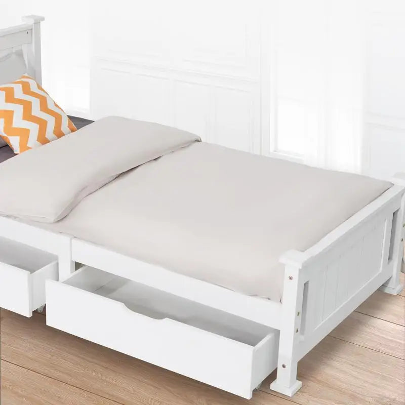 2 x Wooden Bed Frame Storage Trundle Drawers-White - Furniture > Bedroom