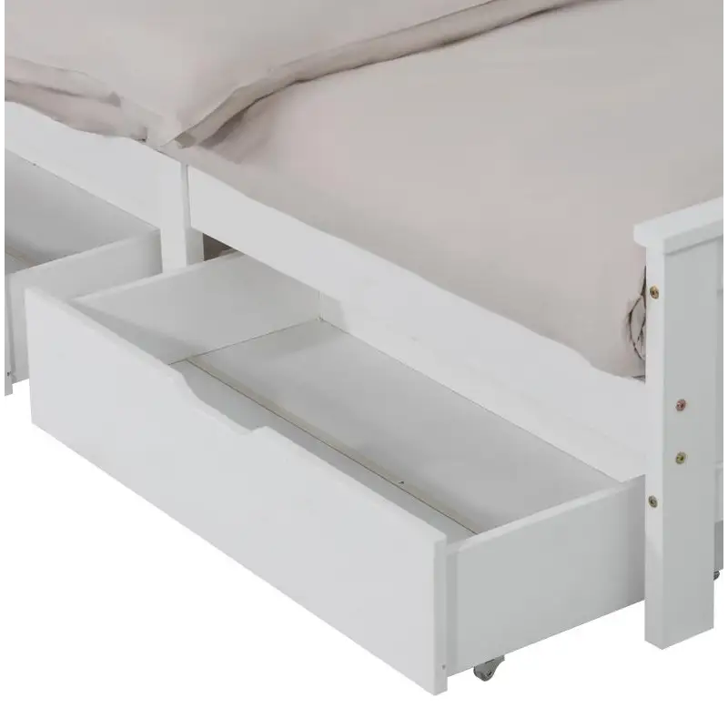 2 x Wooden Bed Frame Storage Trundle Drawers-White - Furniture > Bedroom